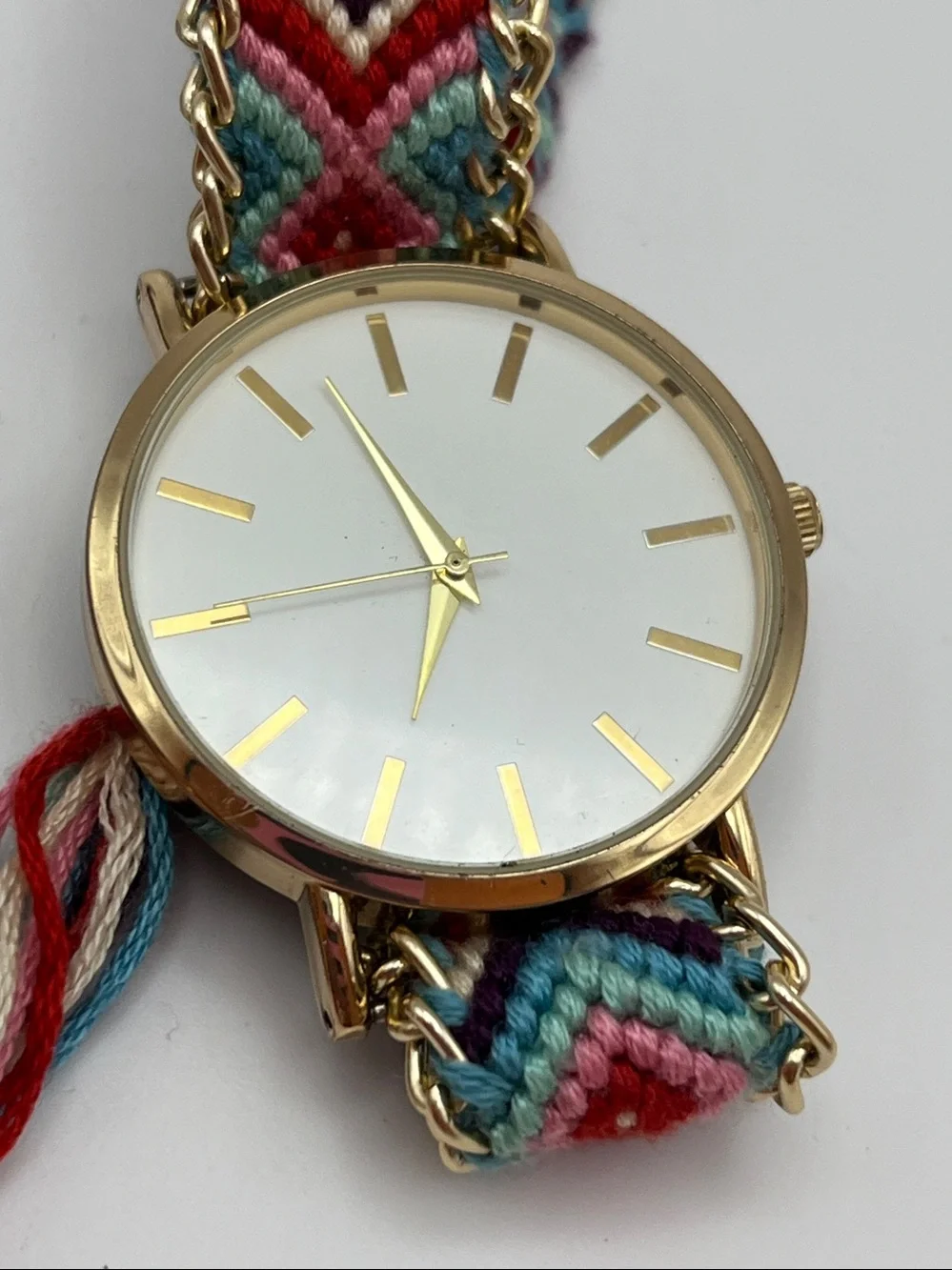 2 Gold Case Boho Friendship Bracelet Watch - Multicolor
